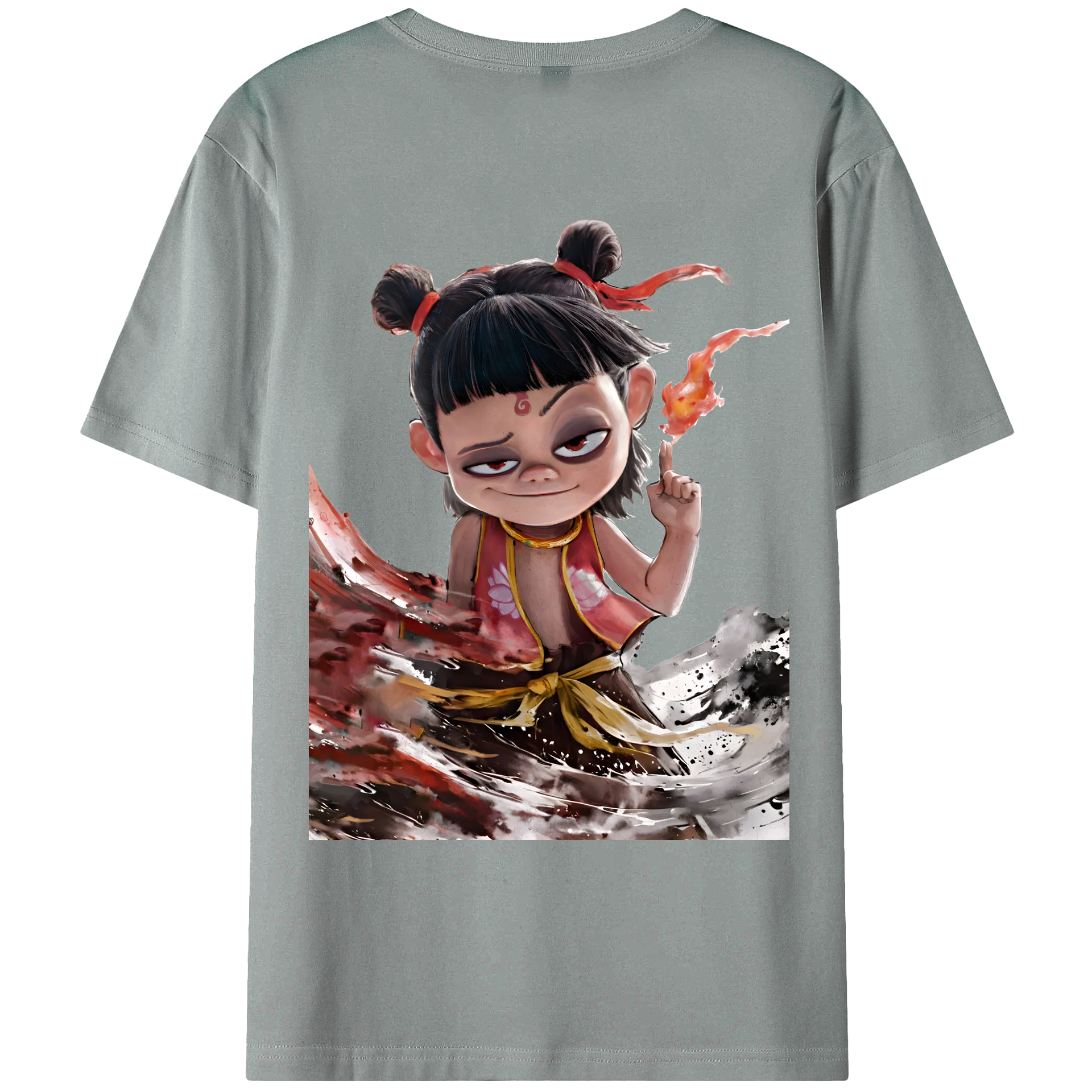 （画像用） Ne Zha 2 ナタ 魔童の大暴れ 綿100％ メンズ半袖Tシャツ（バックプリント） 通気性